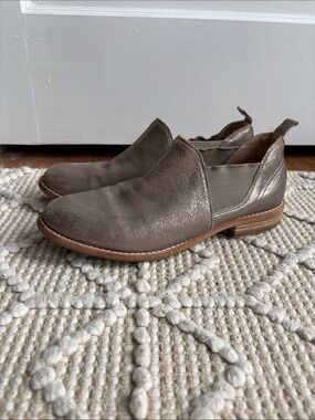 Clarks Metallic Taupe Leather Slip-On Ankle Booties